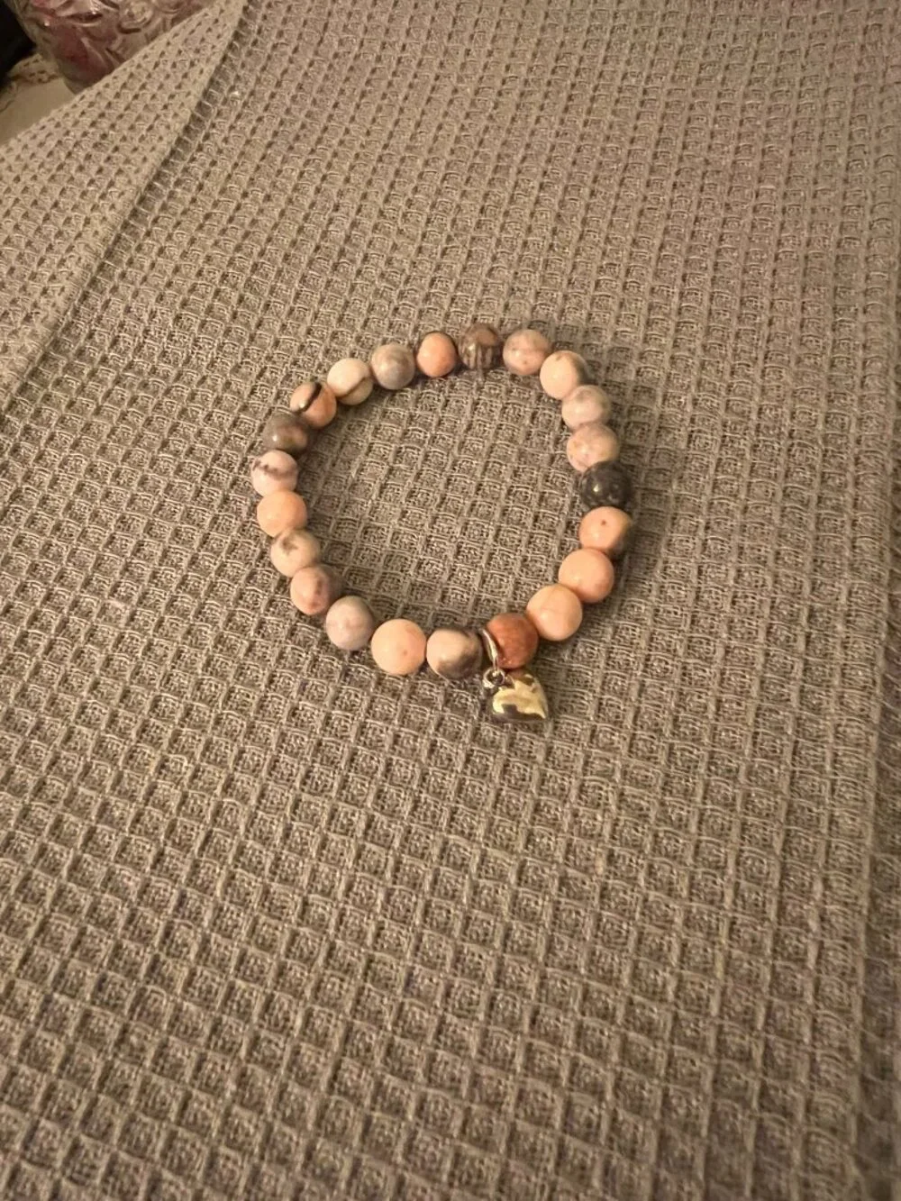 Designs by Forte Boho Natural Stone Stretch Bracelet with Silver Heart Charm